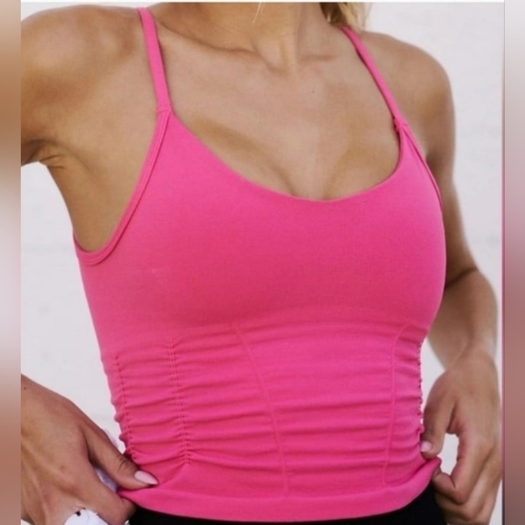 Pink Free People Movement Good Karma Ruched Crop Tank Size XL - Picture 1 of 3
